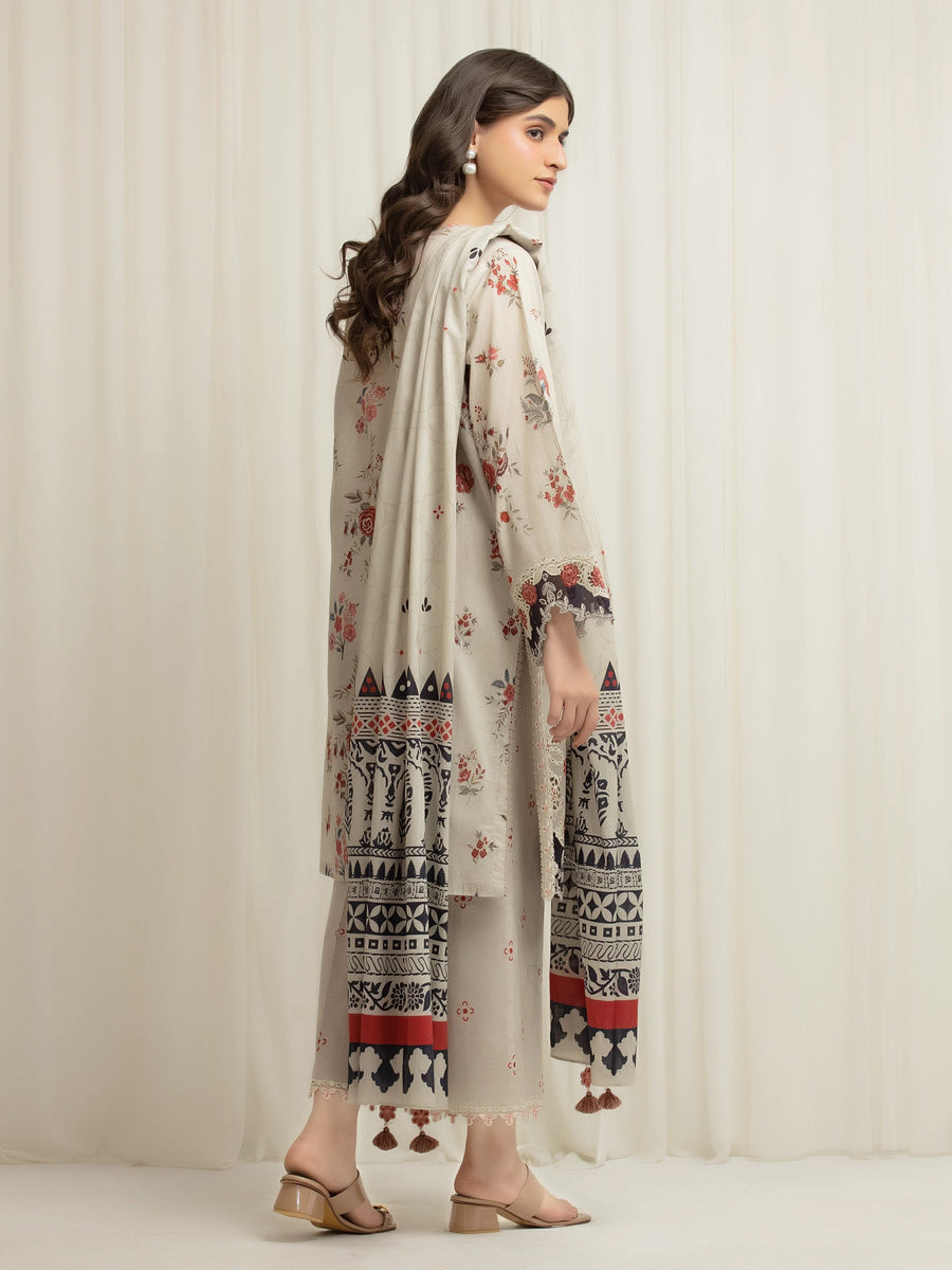 edenrobe Premium Embroidered Lawn Unstitched 3Pc Suit EWU6V1-33012