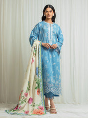 edenrobe Premium Embroidered Lawn Unstitched 3Pc Suit EWU6V1-33016