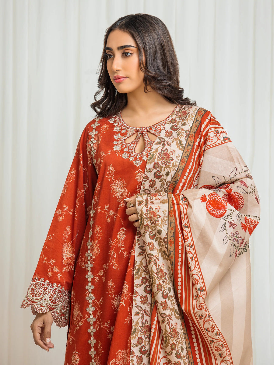 edenrobe Premium Festive Unstitched Lawn 3Pc Suit EWU6V1-33018