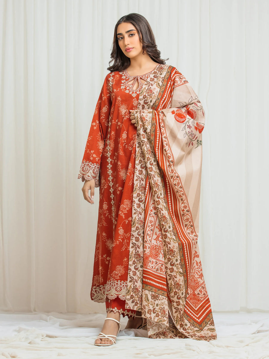 edenrobe Premium Festive Unstitched Lawn 3Pc Suit EWU6V1-33018
