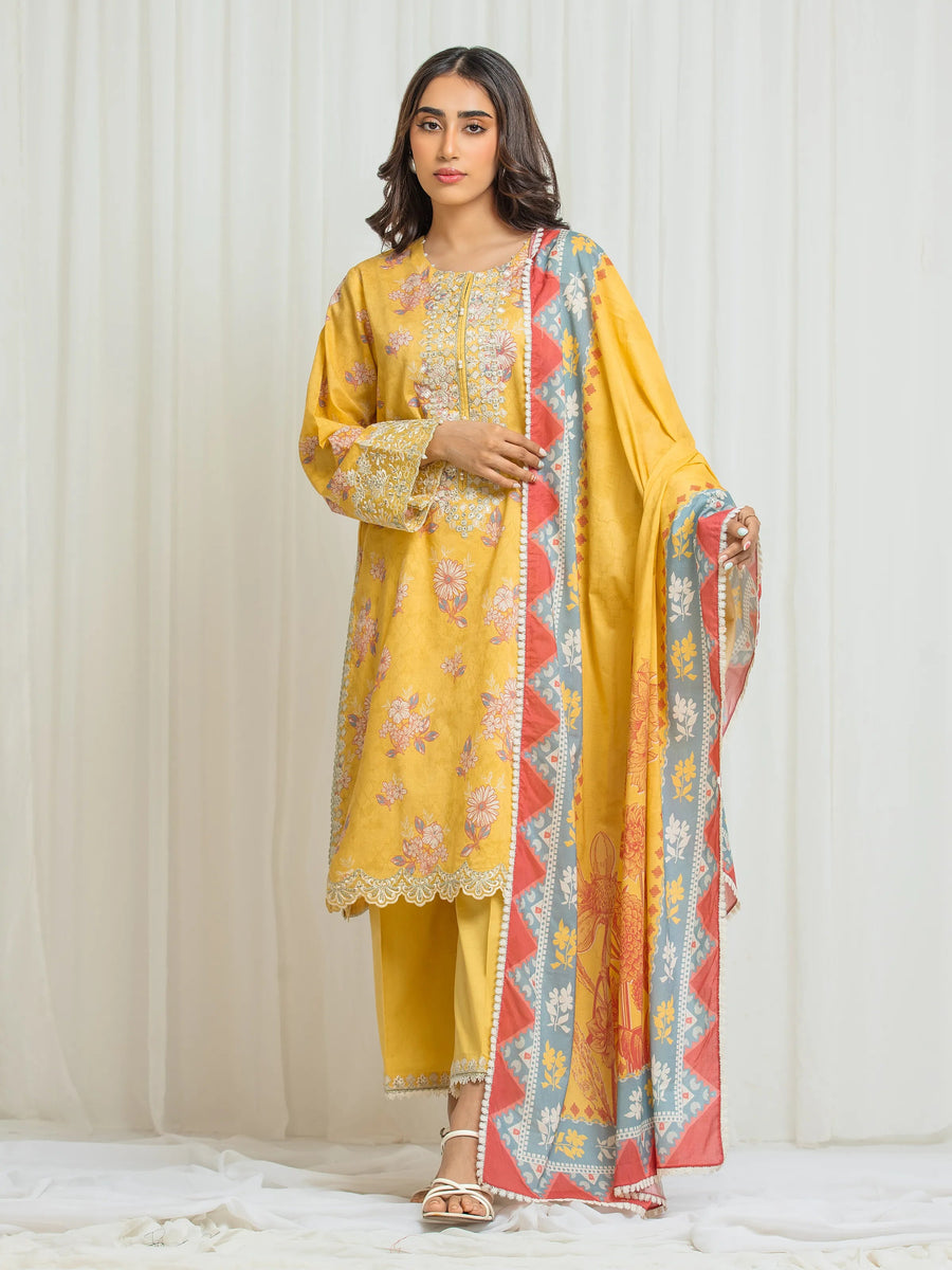 edenrobe Premium Festive Unstitched Lawn 3Pc Suit EWU6V1-33019