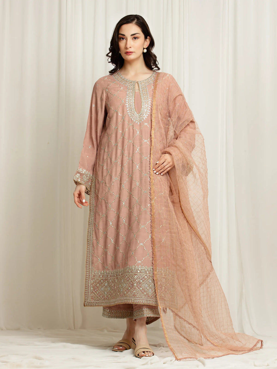 edenrobe Premium Unstitched Embroidered Silk 3Pc Suit EWU6V16-32095