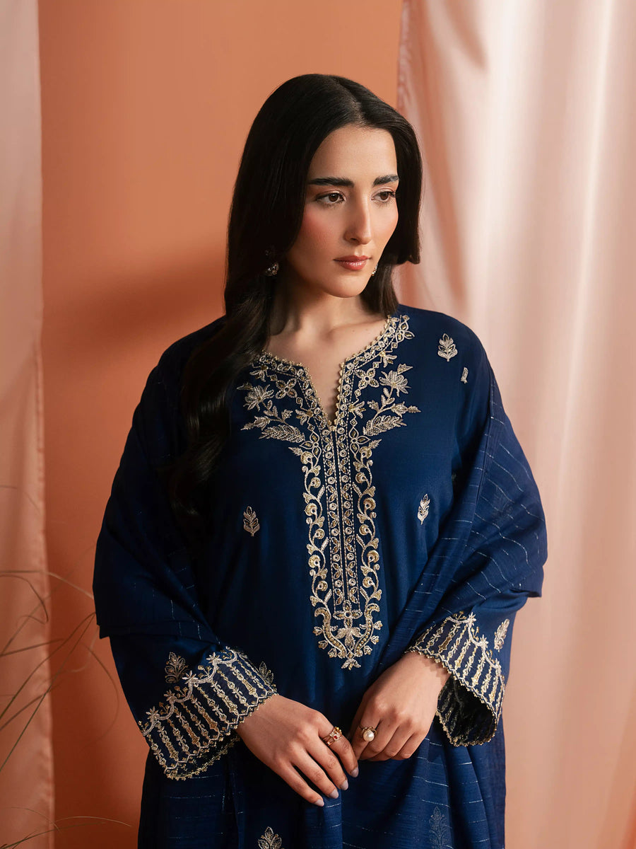 edenrobe Festive Unstitched Embroidered Silk 3Pc Suit EWU6V16-32096
