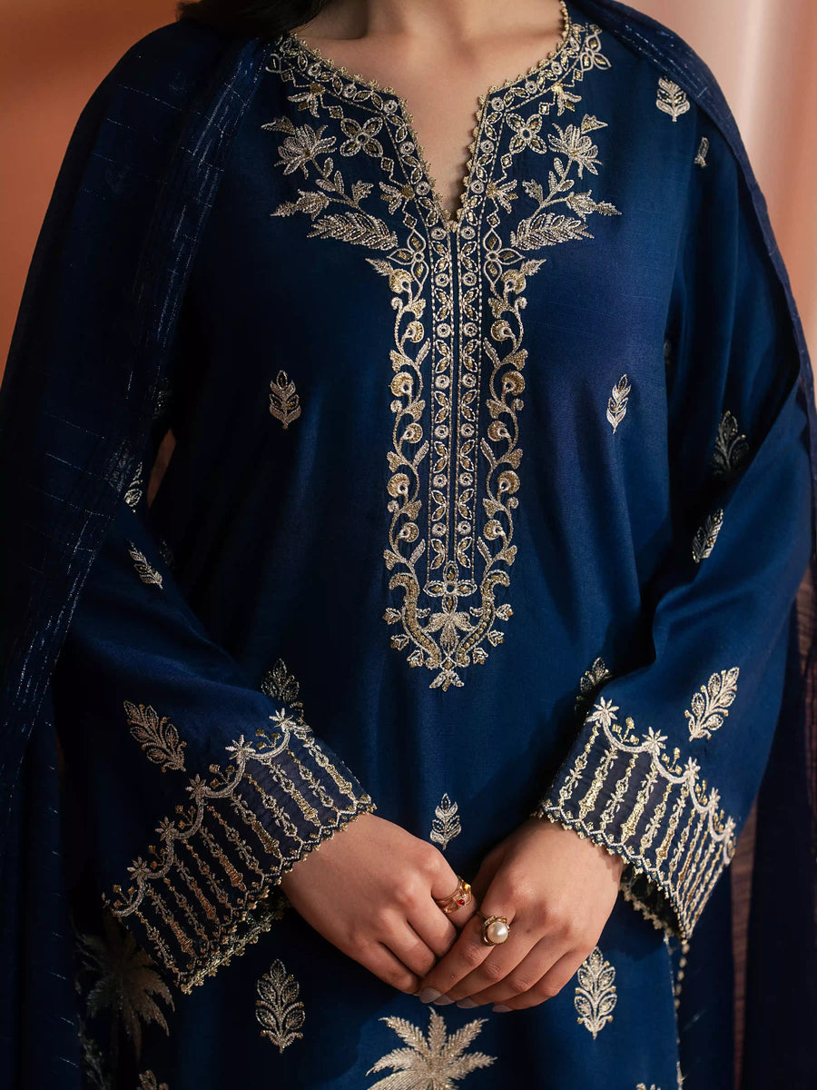 edenrobe Festive Unstitched Embroidered Silk 3Pc Suit EWU6V16-32096