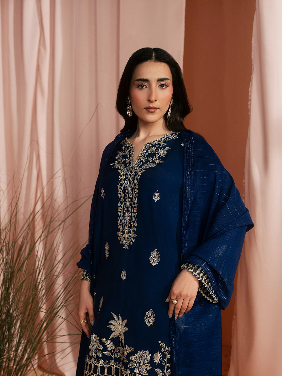 edenrobe Festive Unstitched Embroidered Silk 3Pc Suit EWU6V16-32096