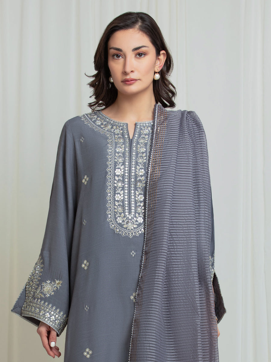 edenrobe Premium Unstitched Embroidered Silk 3Pc Suit EWU6V16-32097