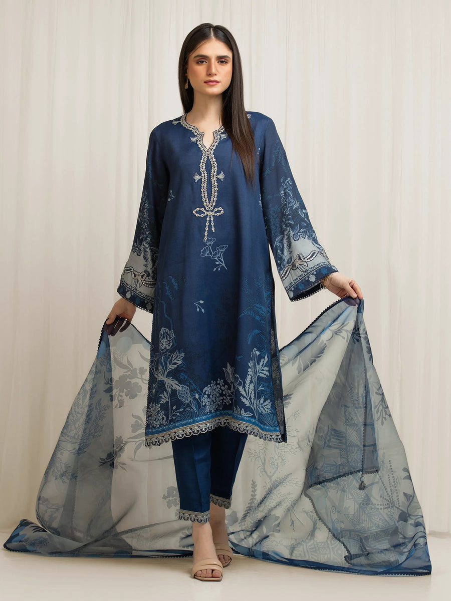 edenrobe Premium Unstitched Embroidered Silk 3Pc Suit EWU6V16-33532
