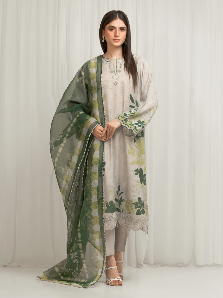 edenrobe Premium Unstitched Embroidered Silk 3Pc Suit EWU6V16-33534