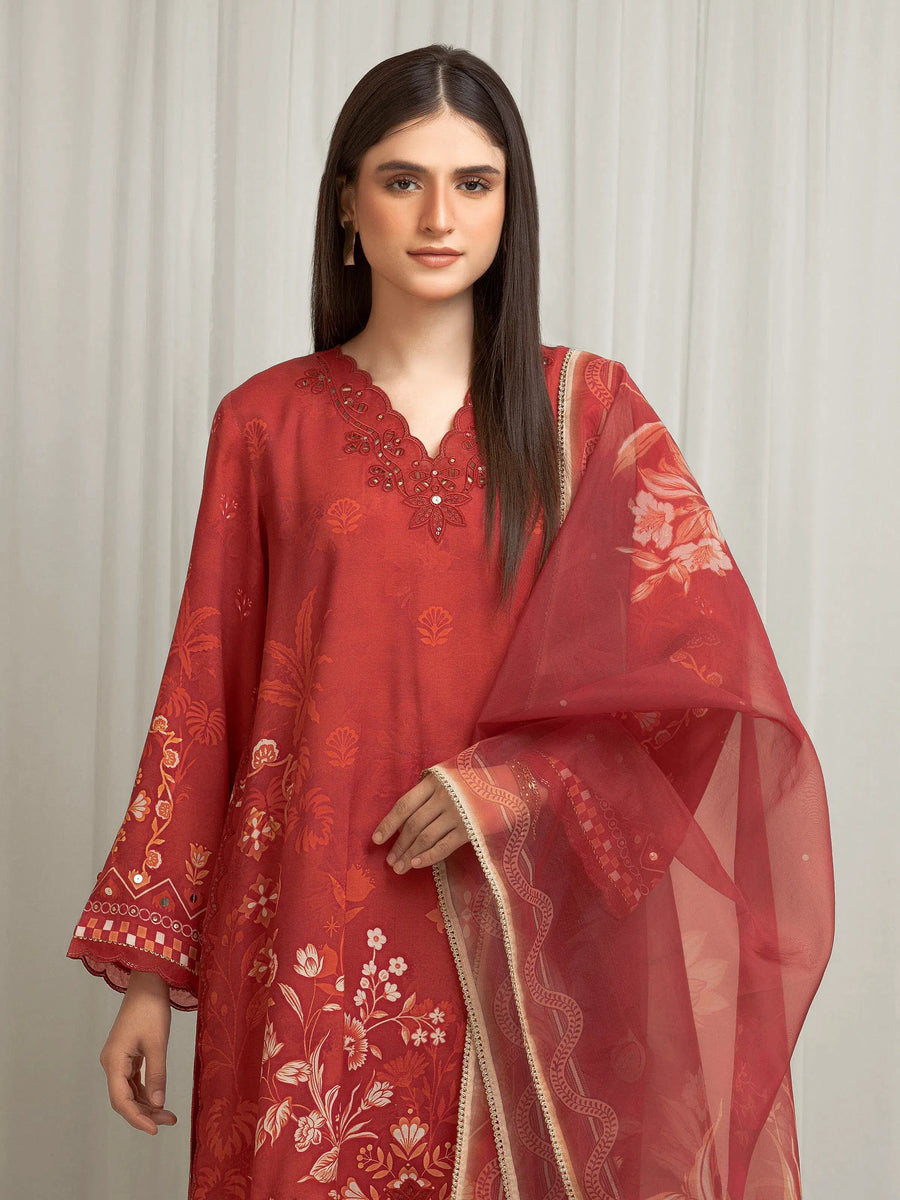 edenrobe Premium Unstitched Embroidered Silk 3Pc Suit EWU6V16-33537