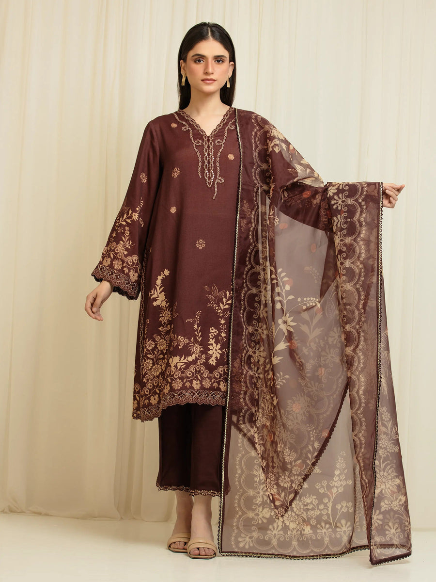edenrobe Premium Unstitched Embroidered Silk 3Pc Suit EWU6V16-33538