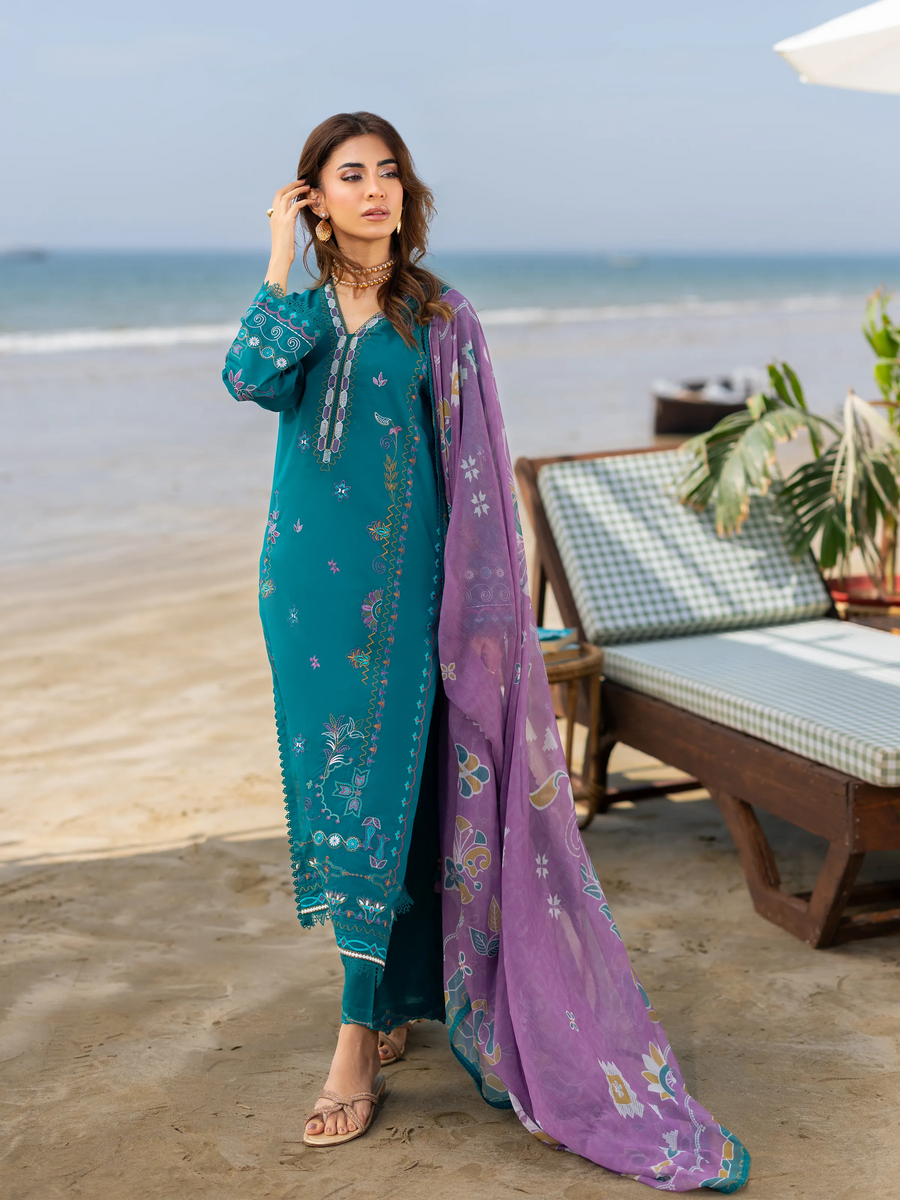 edenrobe Premium Unstitched Embroidered Cambric 3Pc Suit EWU6V2-33450