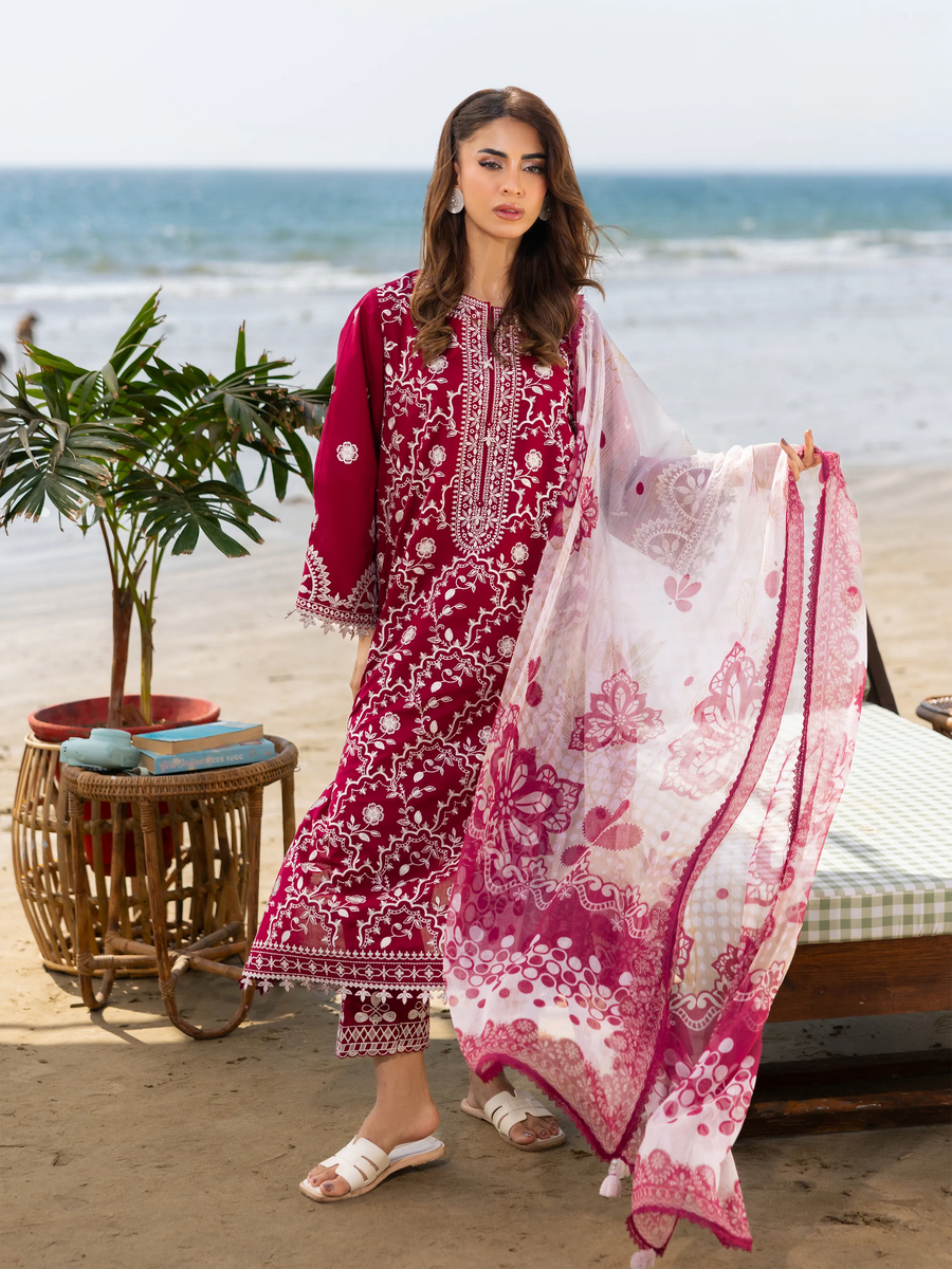 edenrobe Premium Unstitched Embroidered Cambric 3Pc Suit EWU6V2-33452