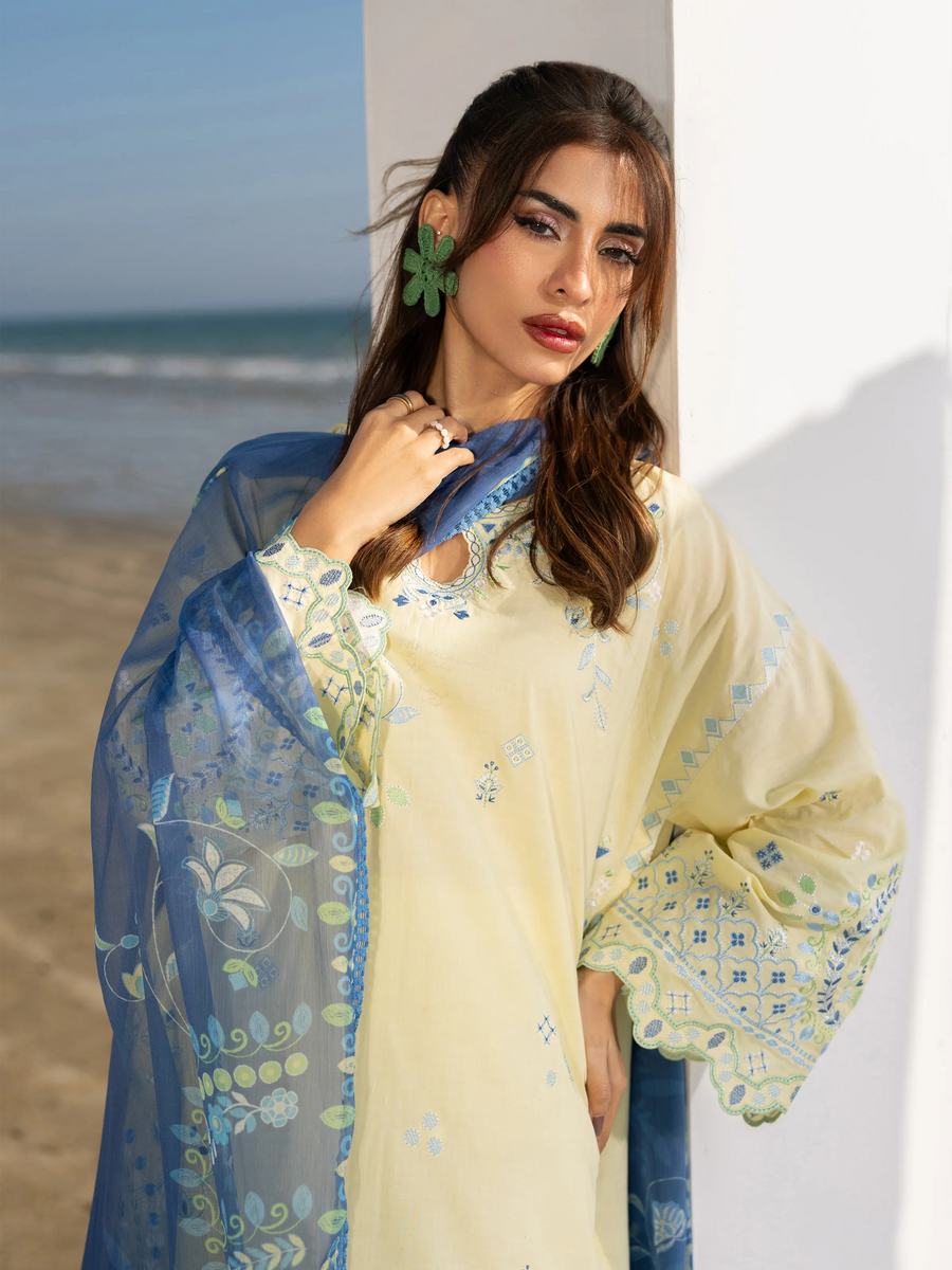 edenrobe Premium Unstitched Embroidered Cambric 3Pc Suit EWU6V2-33453