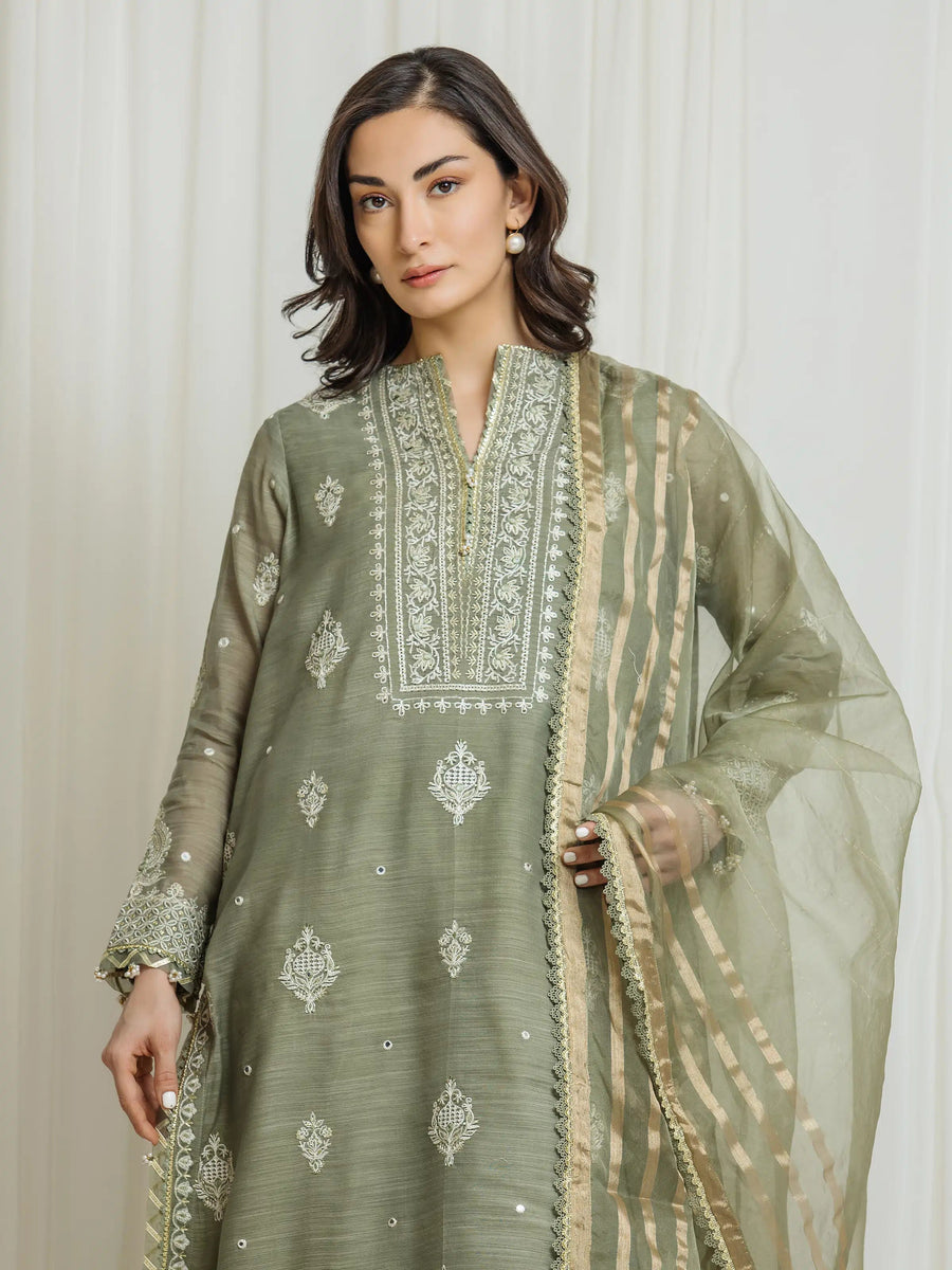 edenrobe Premium Festive Unstitched Munar 3Pc Suit EWU6V21-32063