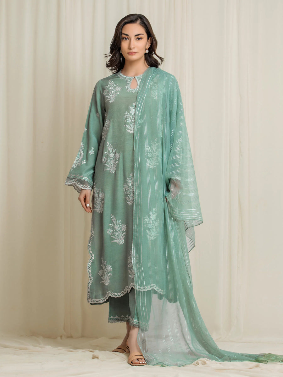 edenrobe Premium Festive Unstitched Karandi 3Pc Suit EWU6V22-32090