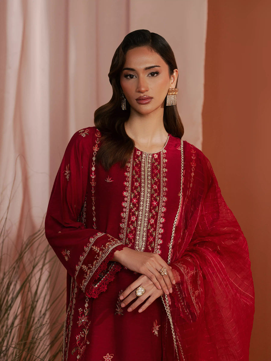 edenrobe Festive Unstitched Embroidered Karandi 3Pc Suit EWU6V22-32091