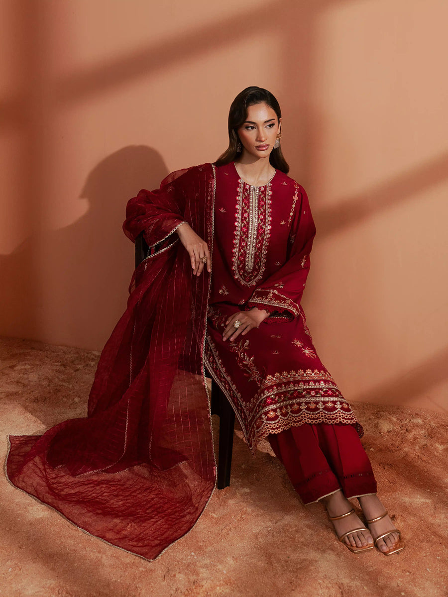 edenrobe Festive Unstitched Embroidered Karandi 3Pc Suit EWU6V22-32091