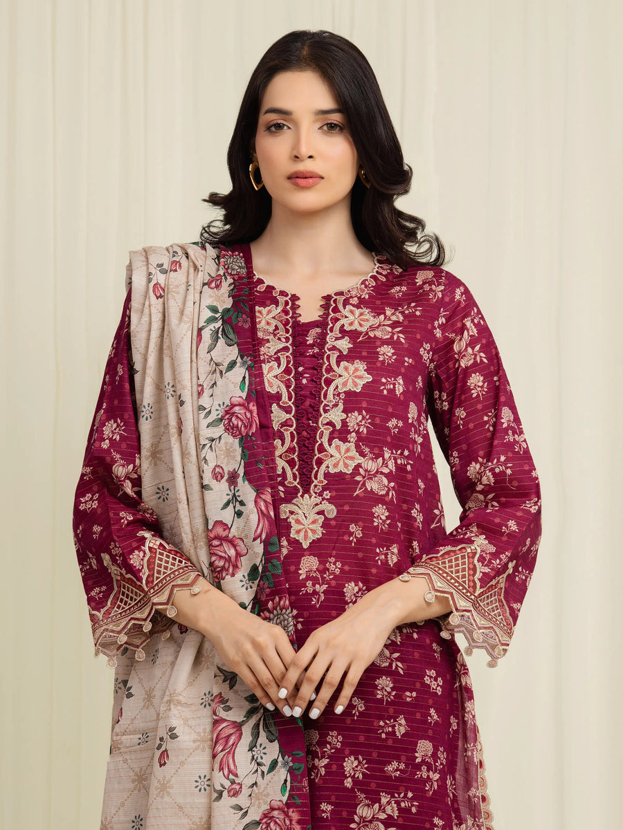edenrobe Premium Festive Unstitched Zari Lawn 3Pc Suit EWU6V23-33400