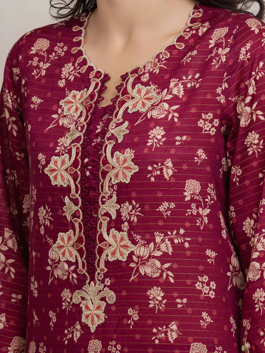 edenrobe Premium Festive Unstitched Zari Lawn 3Pc Suit EWU6V23-33400