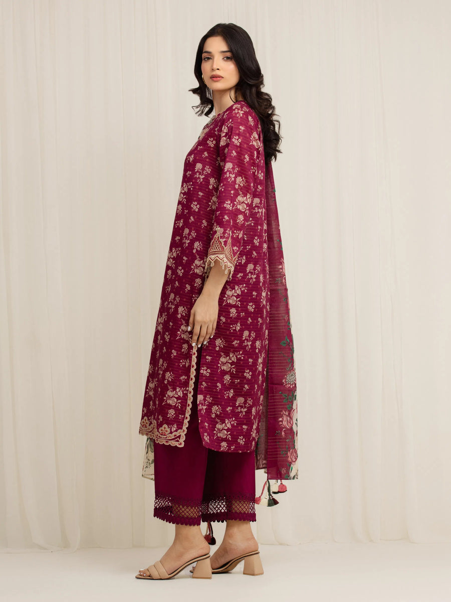 edenrobe Premium Festive Unstitched Zari Lawn 3Pc Suit EWU6V23-33400