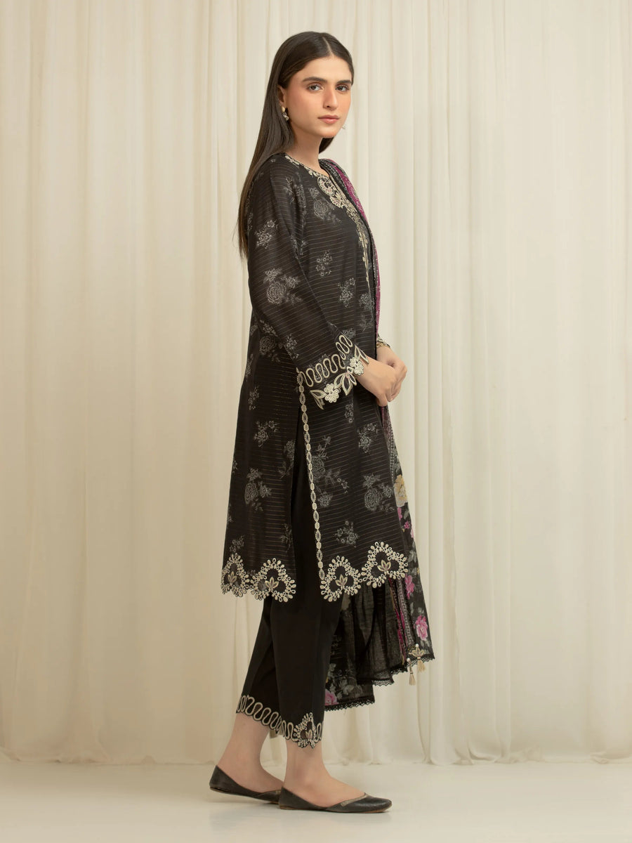 edenrobe Premium Embroidered Zari Lawn Unstitched 3Pc Suit EWU6V23-33401