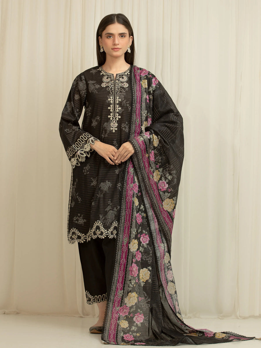 edenrobe Premium Embroidered Zari Lawn Unstitched 3Pc Suit EWU6V23-33401