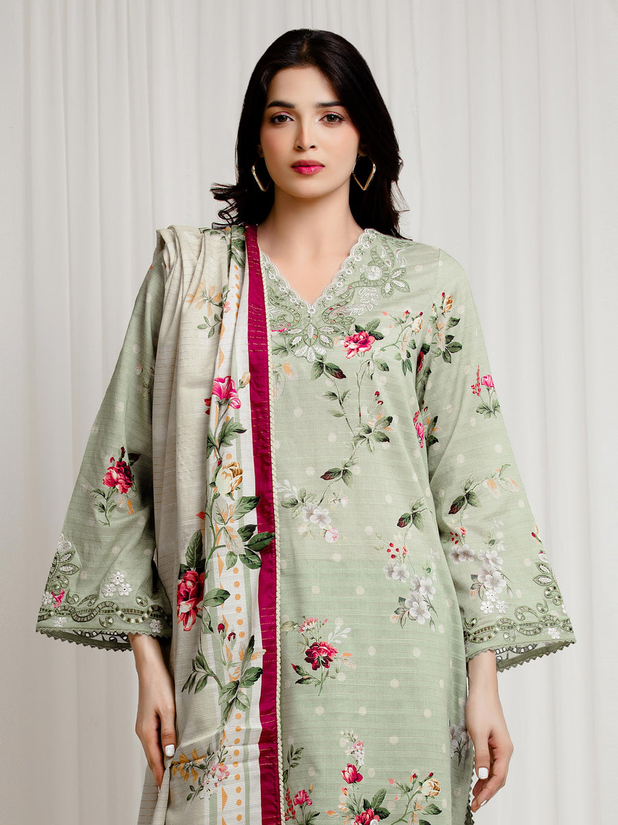 edenrobe Premium Embroidered Zari Lawn Unstitched 3Pc Suit EWU6V23-33405