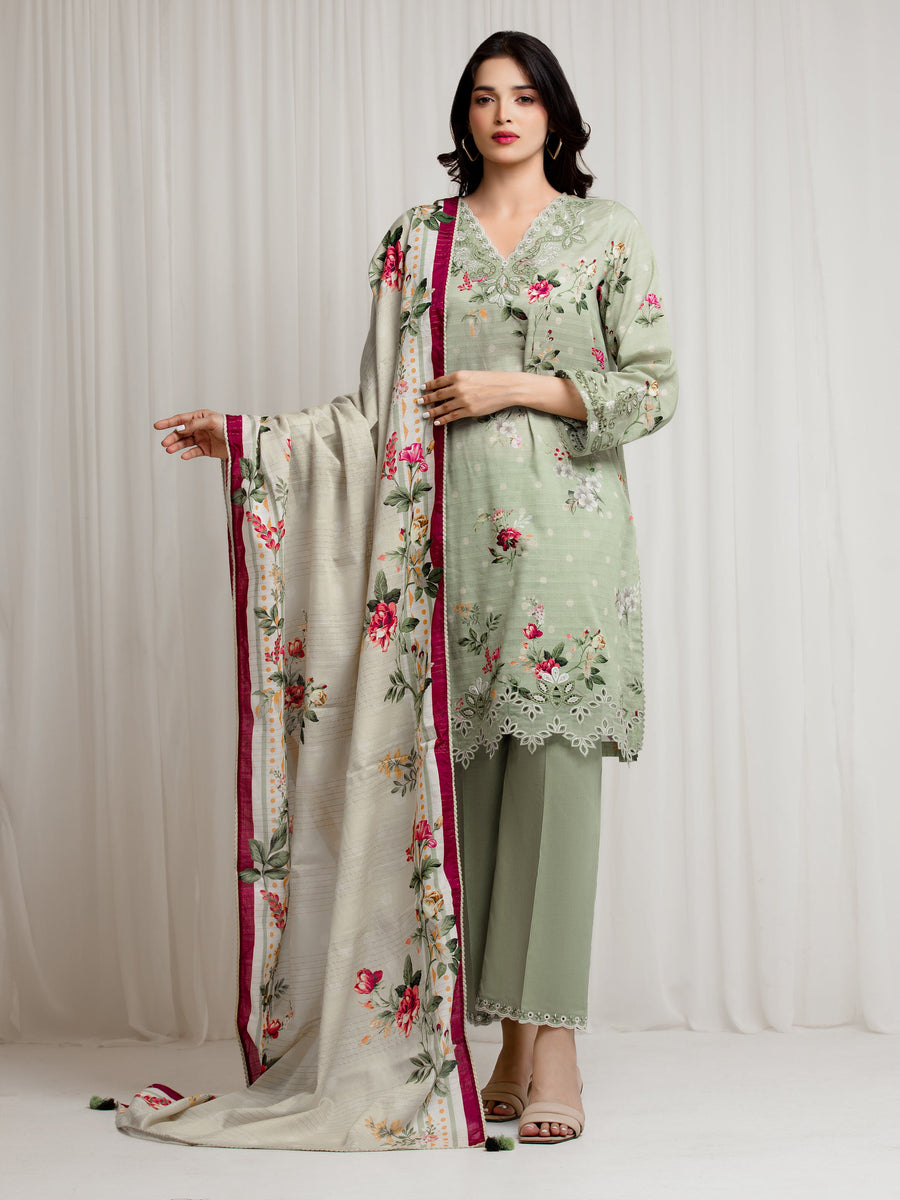 edenrobe Premium Embroidered Zari Lawn Unstitched 3Pc Suit EWU6V23-33405