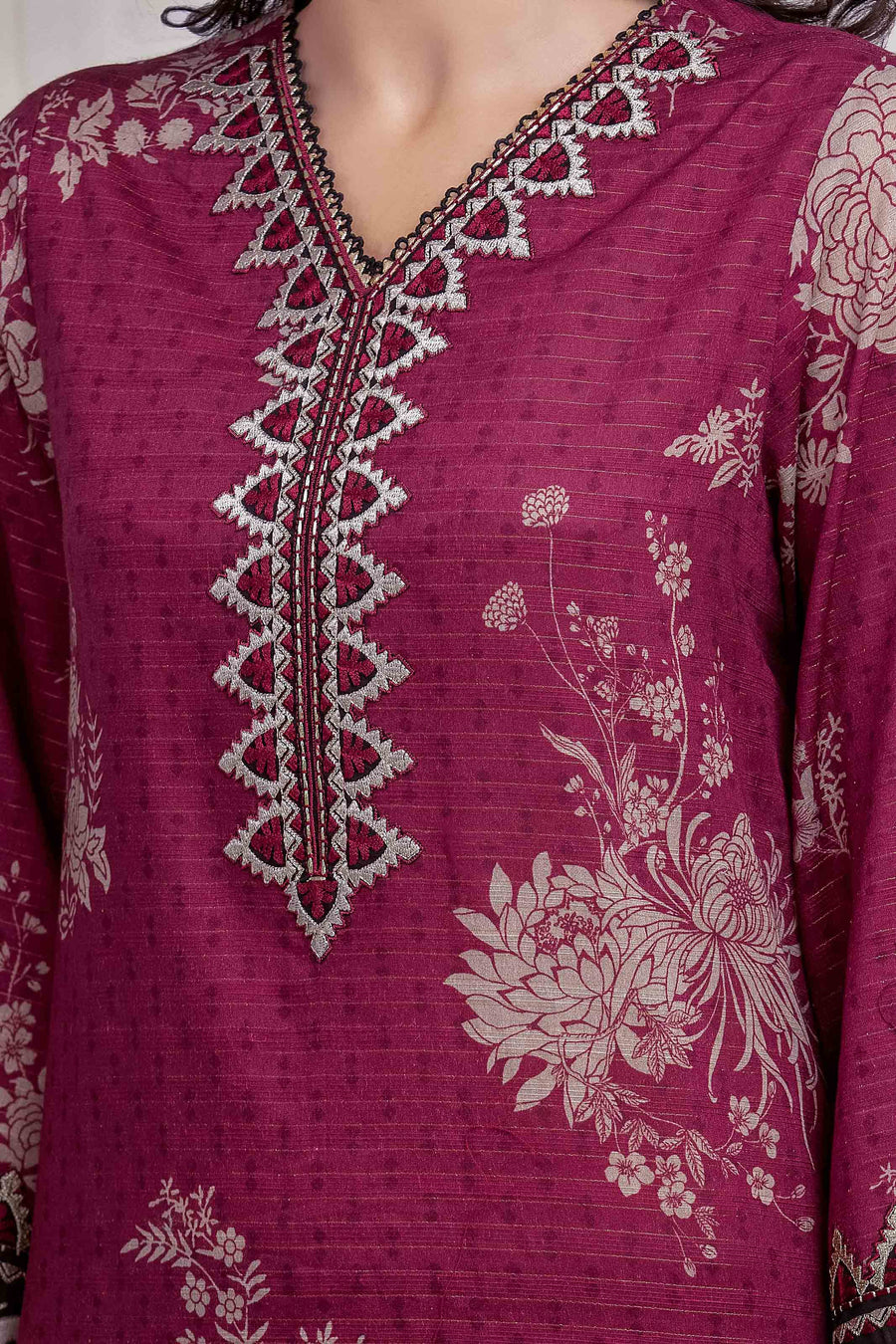 edenrobe Premium Embroidered Zari Lawn Unstitched 3Pc Suit EWU6V23-33407
