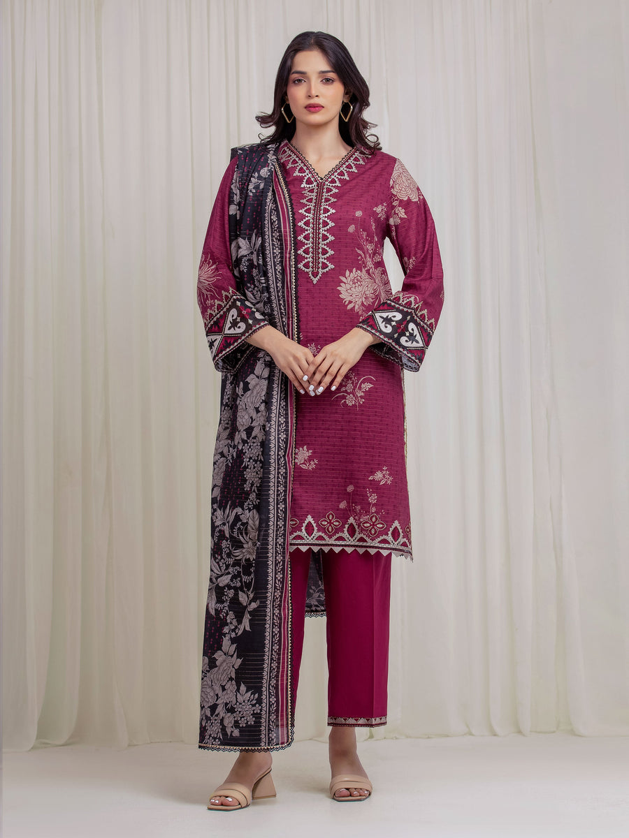 edenrobe Premium Embroidered Zari Lawn Unstitched 3Pc Suit EWU6V23-33407