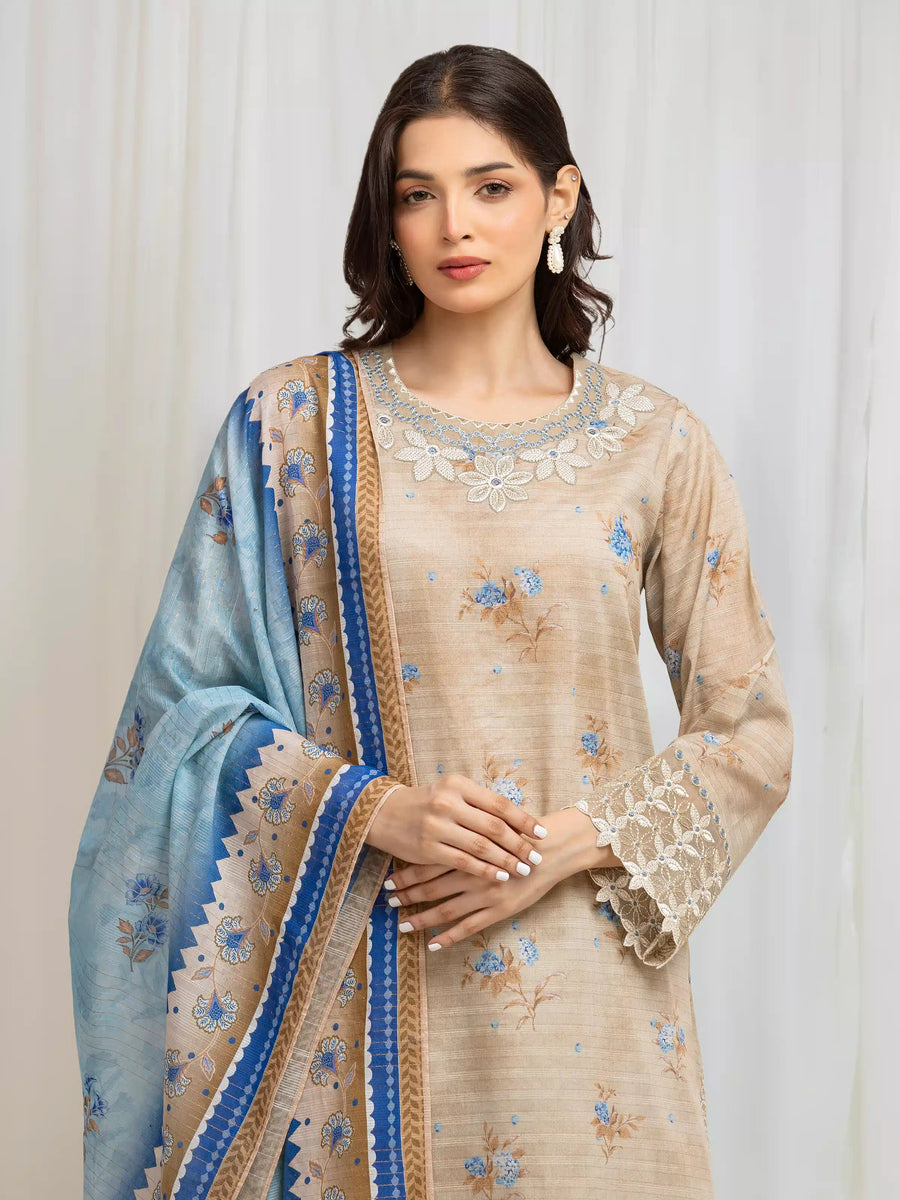 edenrobe Premium Embroidered Zari Lawn Unstitched 3Pc Suit EWU6V23-33409