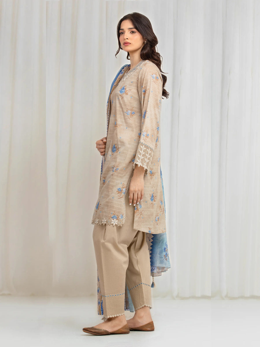 edenrobe Premium Embroidered Zari Lawn Unstitched 3Pc Suit EWU6V23-33409