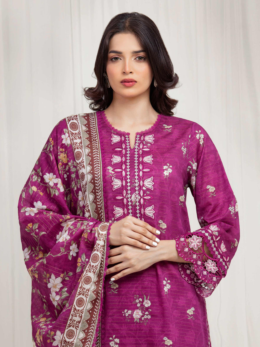 edenrobe Premium Embroidered Zari Lawn Unstitched 3Pc Suit EWU6V23-33410