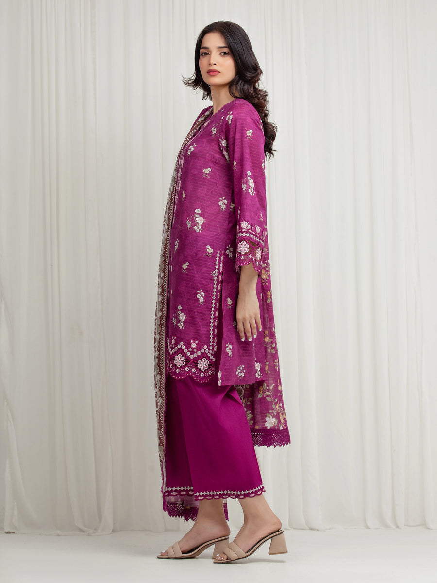 edenrobe Premium Embroidered Zari Lawn Unstitched 3Pc Suit EWU6V23-33410