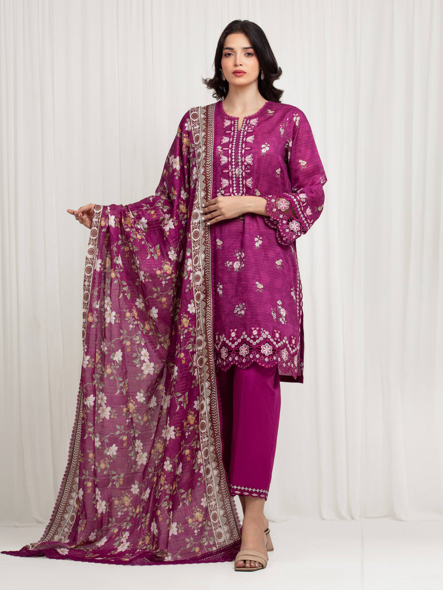edenrobe Premium Embroidered Zari Lawn Unstitched 3Pc Suit EWU6V23-33410