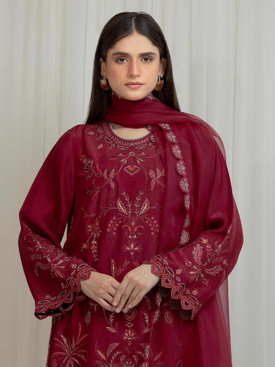 edenrobe Premium Unstitched Embroidered Silk 3Pc Suit EWU6V24-32102