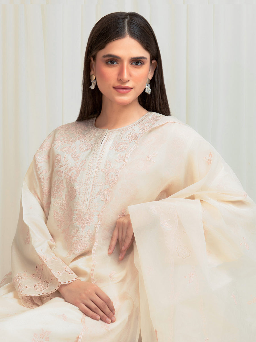 edenrobe Premium Unstitched Embroidered Silk 3Pc Suit EWU6V24-32103
