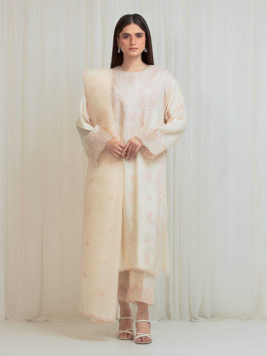 edenrobe Premium Unstitched Embroidered Silk 3Pc Suit EWU6V24-32103