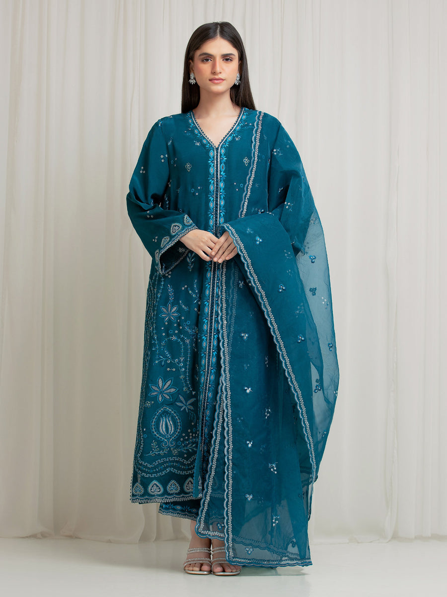 edenrobe Premium Unstitched Embroidered Silk 3Pc Suit EWU6V24-32104