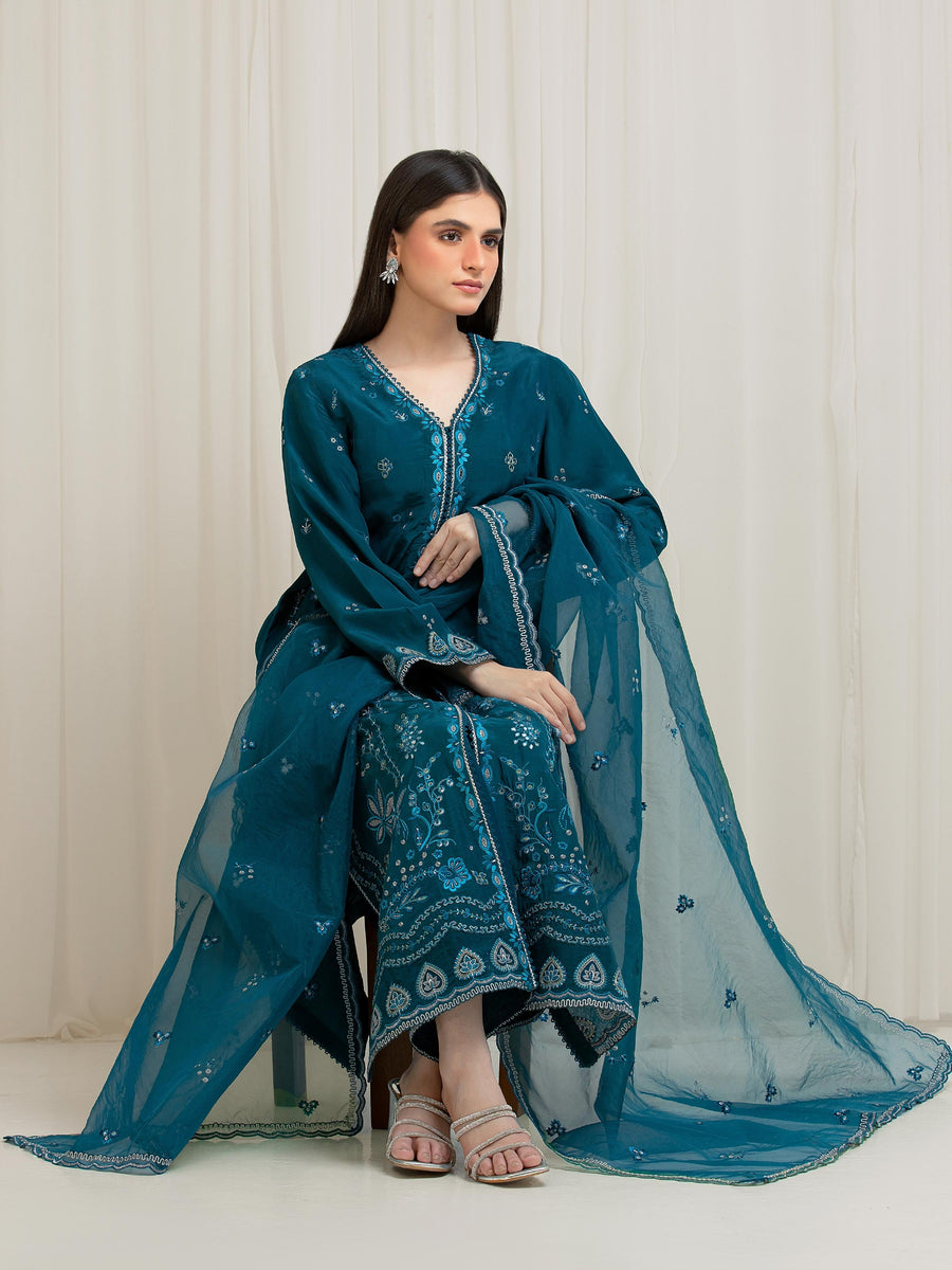 edenrobe Premium Unstitched Embroidered Silk 3Pc Suit EWU6V24-32104