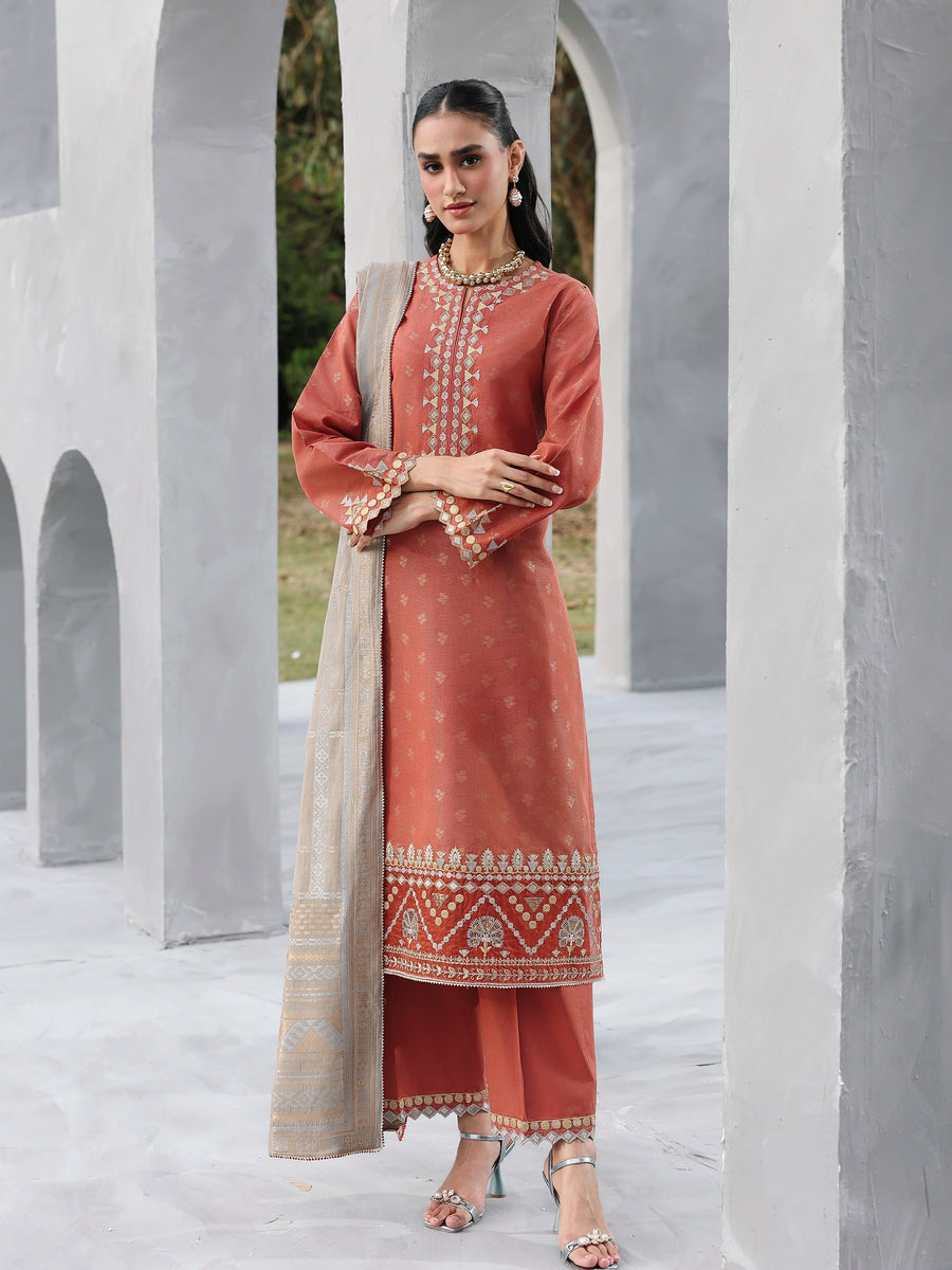 edenrobe Premium Festive Unstitched Jacquard 3Pc Suit EWU6V3-33461