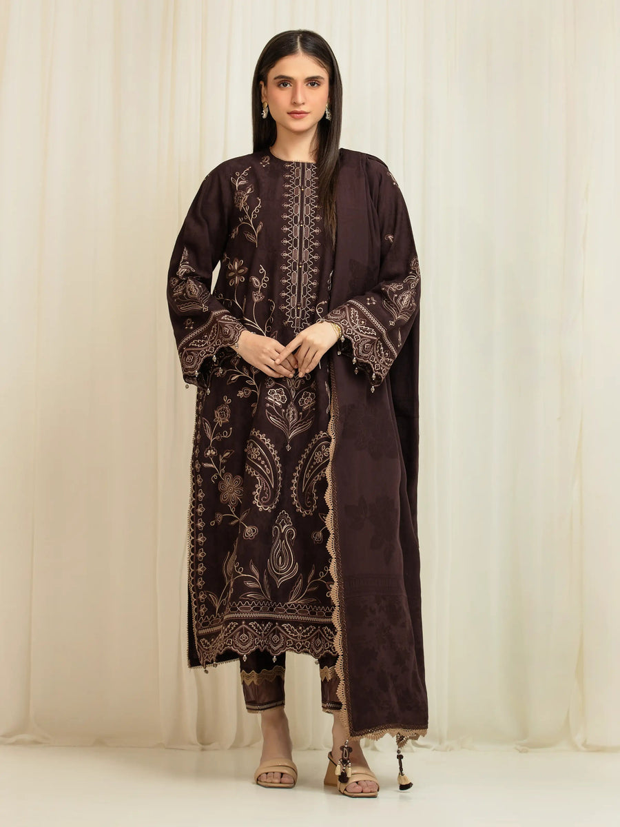 edenrobe Premium Festive Unstitched Jacquard 3Pc Suit EWU6V3-33467