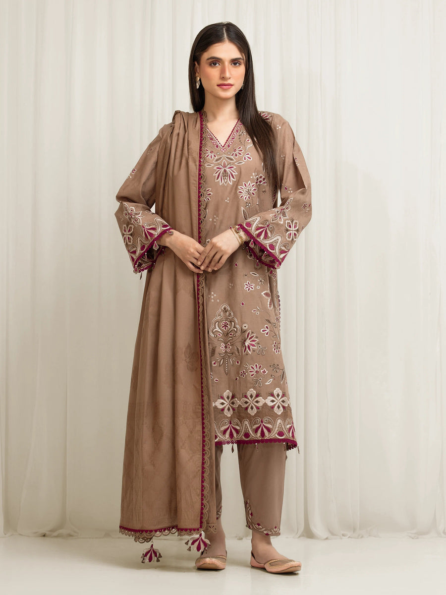 edenrobe Premium Festive Unstitched Jacquard 3Pc Suit EWU6V3-33469