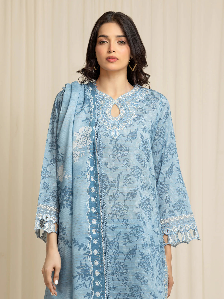 edenrobe Premium Embroidered Zari Lawn Unstitched 3Pc Suit EWU6V23-33416