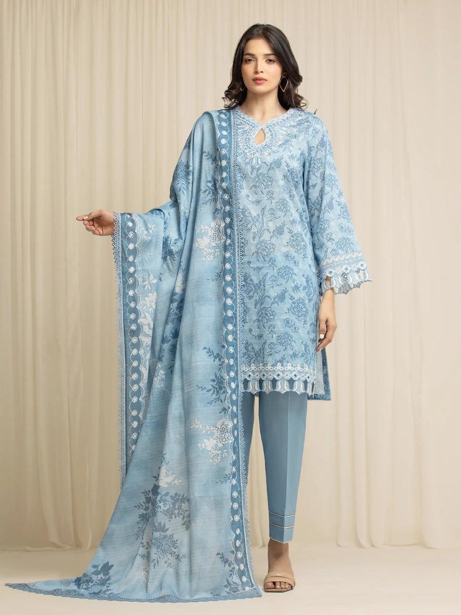 edenrobe Premium Embroidered Zari Lawn Unstitched 3Pc Suit EWU6V23-33416