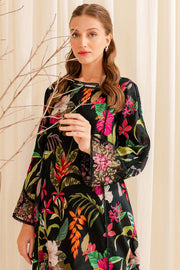 Farasha Summer Essentials Embroidered Lawn Unstitched 3Pc Suit - Ebony Passion
