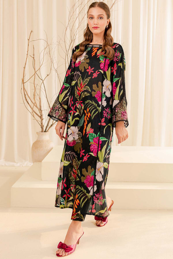 Farasha Summer Essentials Embroidered Lawn Unstitched 3Pc Suit - Ebony Passion