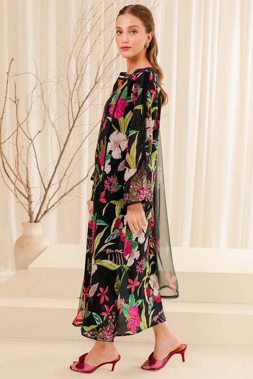 Farasha Summer Essentials Embroidered Lawn Unstitched 3Pc Suit - Ebony Passion