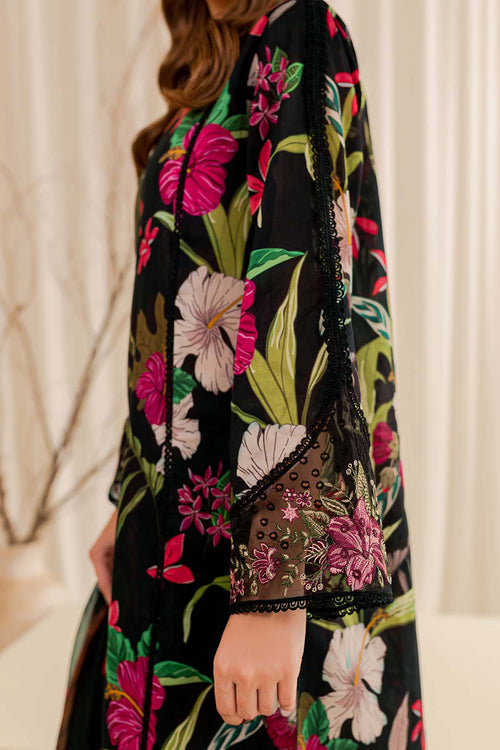 Farasha Summer Essentials Embroidered Lawn Unstitched 3Pc Suit - Ebony Passion