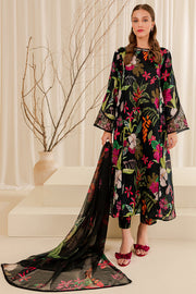 Farasha Summer Essentials Embroidered Lawn Unstitched 3Pc Suit - Ebony Passion